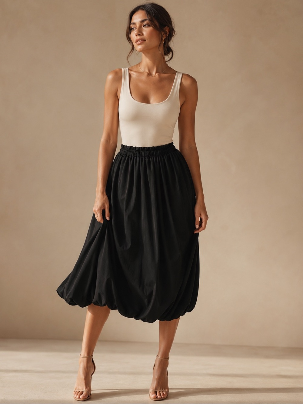 LOFT Black Midi Bubble Hem Skirt